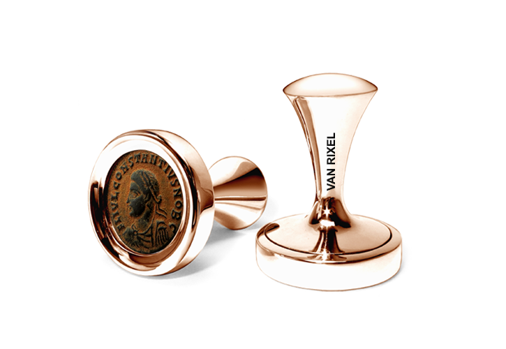 Een paar luxe, hoogwaardige, exclusieve en handgemaakte High End manchetknopen in 18 kt Roségoud met Alexander de Grote munt - MII